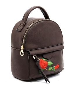 Fashion Embroidered Flower Cute Backpack AD2586E BROWN
